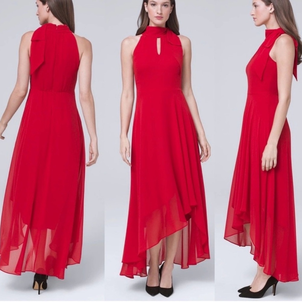 White House Black Market High Low Red Dress SZ 10